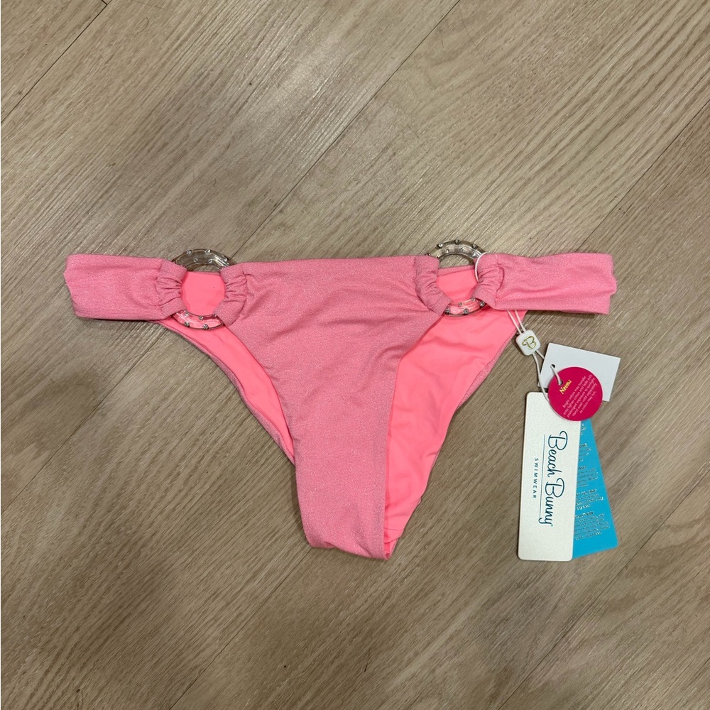 NWT Beach Bunny Pink Bikini Bottom with Ring Nadia skimpy two piece glitter